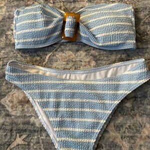 Striped Blue and White Bikini Set